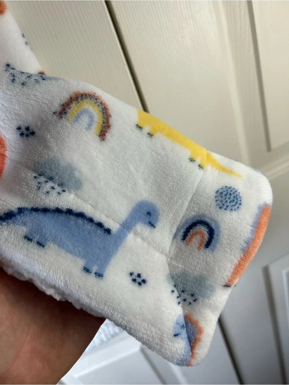 SL Home Fashions Dinosaur Rainbow Baby Blanket Blue White Yellow Orange Clouds